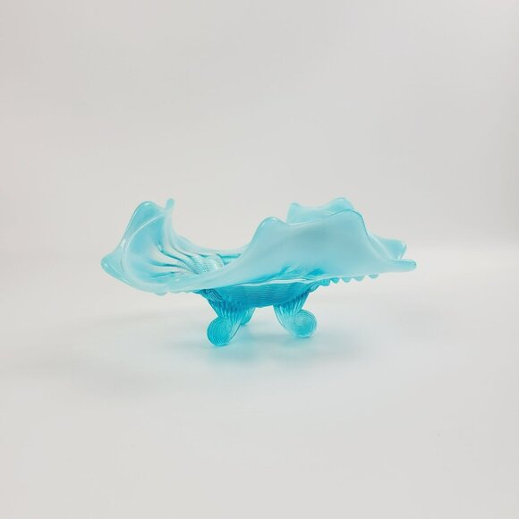 Vintage Northwood Klondyke Blue Opalescent 3-Toed Footed Triangular Bowl Dish - Picture 2 of 10